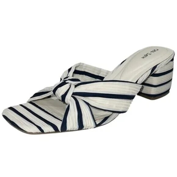 On 34th Womens Gaiaa Bow Block-Heels Navy Stripe Fabric 12 MSRP $69 - Picture 1 of 4